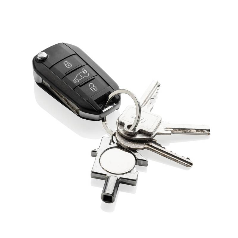 Kľúčenka 3v1 z RCS recykl. zliatiny zinku, sivá strieborná Kľúčenka 3v1 z RCS recykl. zliatiny zinku, sivá strieborná