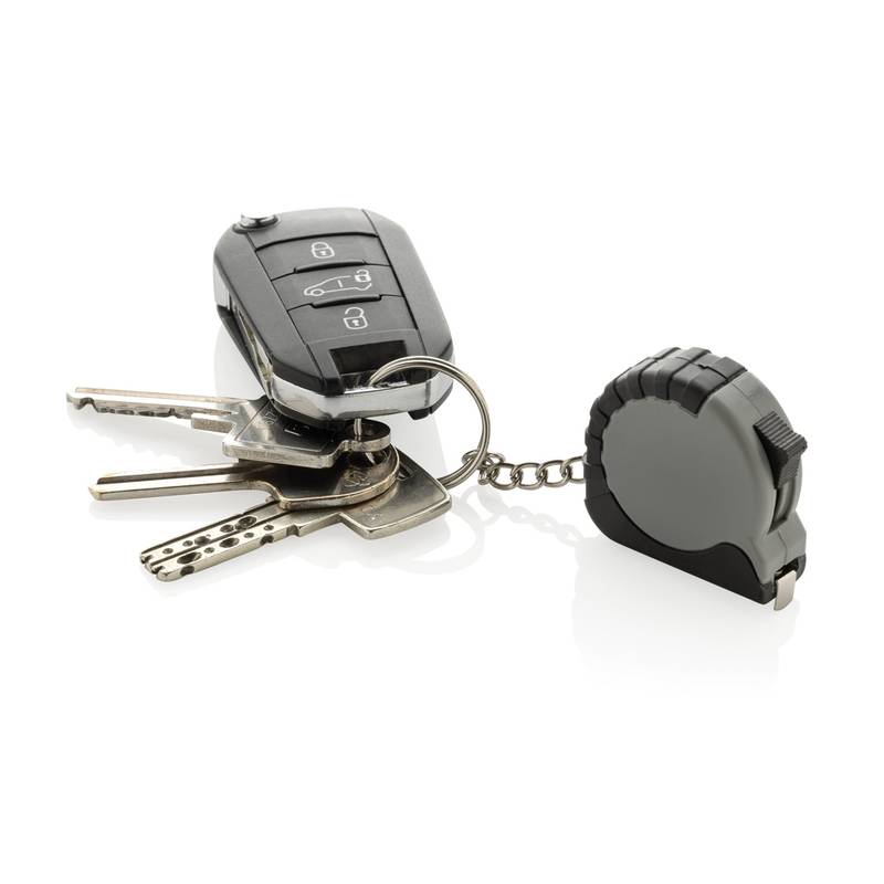 Kľúčenka s 1m metrom MeasureMate z RCS recykl. ABS, sivá Kľúčenka s 1m metrom MeasureMate z RCS recykl. ABS, sivá