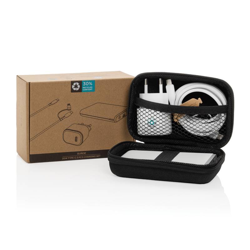 Nabíjacia sada 3ks Surge 20W USB C z RCS recykl. plastu, čierna Nabíjacia sada 3ks Surge 20W USB C z RCS recykl. plastu, čierna