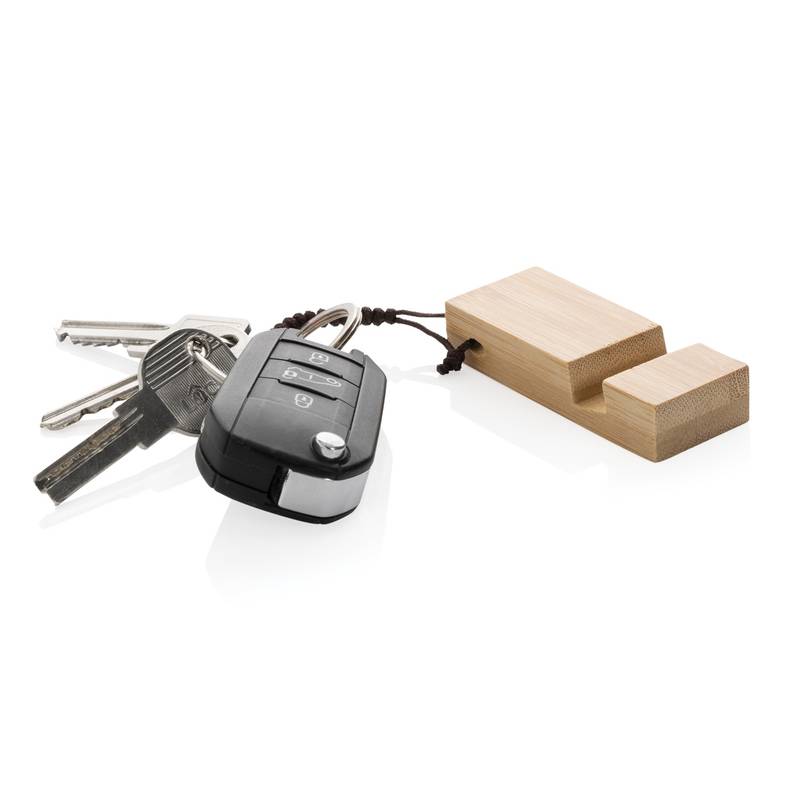 Bambusová kľúčenka so stojanom na telefón, hnedá Bambusová kľúčenka so stojanom na telefón, hnedá