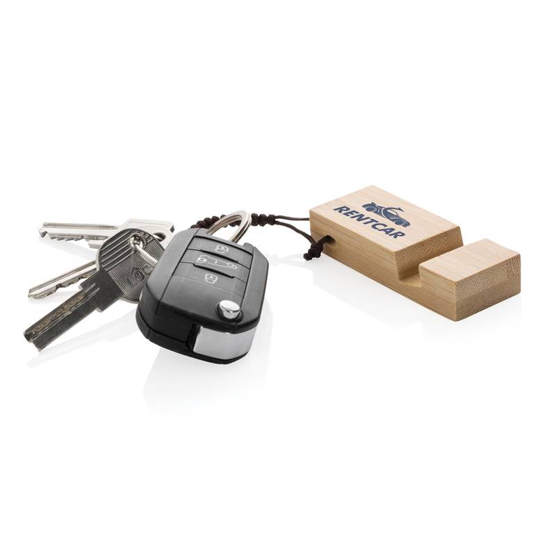 Bambusová kľúčenka so stojanom na telefón, hnedá Bambusová kľúčenka so stojanom na telefón, hnedá