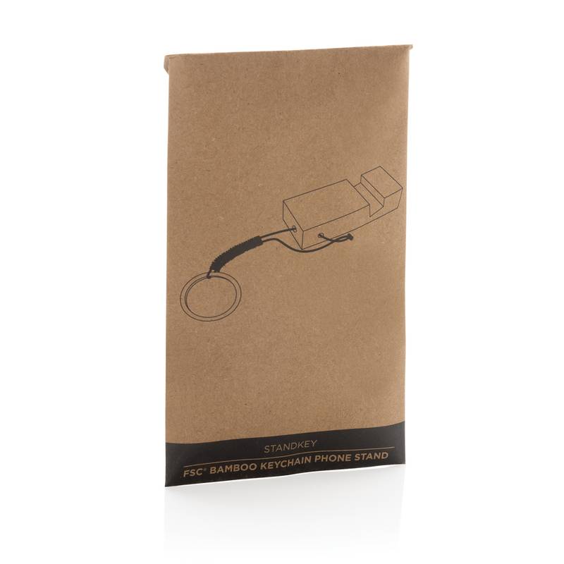 Bambusová kľúčenka so stojanom na telefón, hnedá Bambusová kľúčenka so stojanom na telefón, hnedá