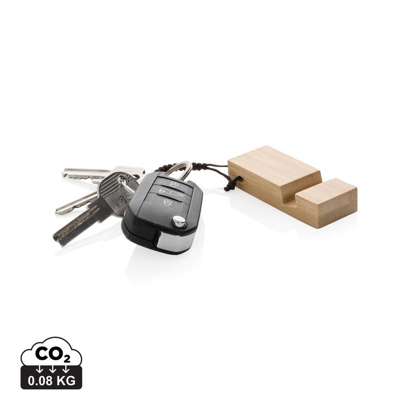 Bambusová kľúčenka so stojanom na telefón, hnedá Bambusová kľúčenka so stojanom na telefón, hnedá