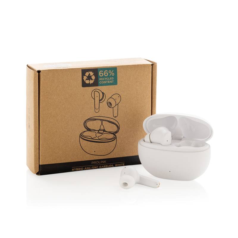 Hybridné ANC/ENC slúchadlá do uší Prolink z RCS rec. plastu, biela Hybridné ANC/ENC slúchadlá do uší Prolink z RCS rec. plastu, biela