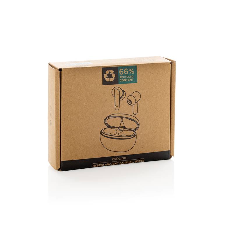 Hybridné ANC/ENC slúchadlá do uší Prolink z RCS rec. plastu, biela Hybridné ANC/ENC slúchadlá do uší Prolink z RCS rec. plastu, biela