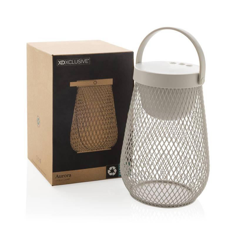 USB dobíjateľná stolná lampa Aurora z RCS recykl. plastu, sivá USB dobíjateľná stolná lampa Aurora z RCS recykl. plastu, sivá