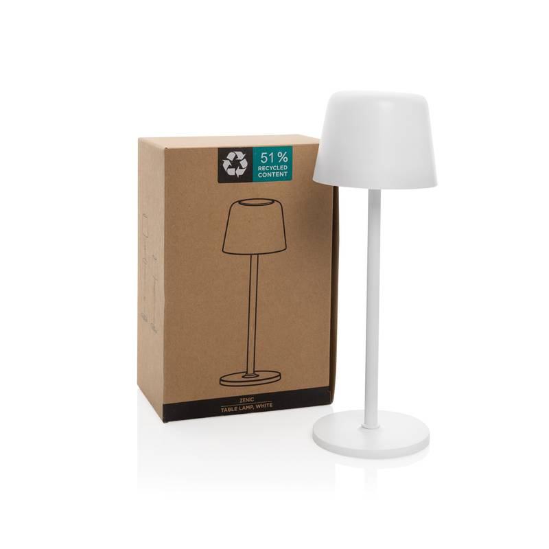 USB dobíjecí stolní lampa Zenic z RCS recykl. plastu, bílá USB dobíjecí stolní lampa Zenic z RCS recykl. plastu, bílá