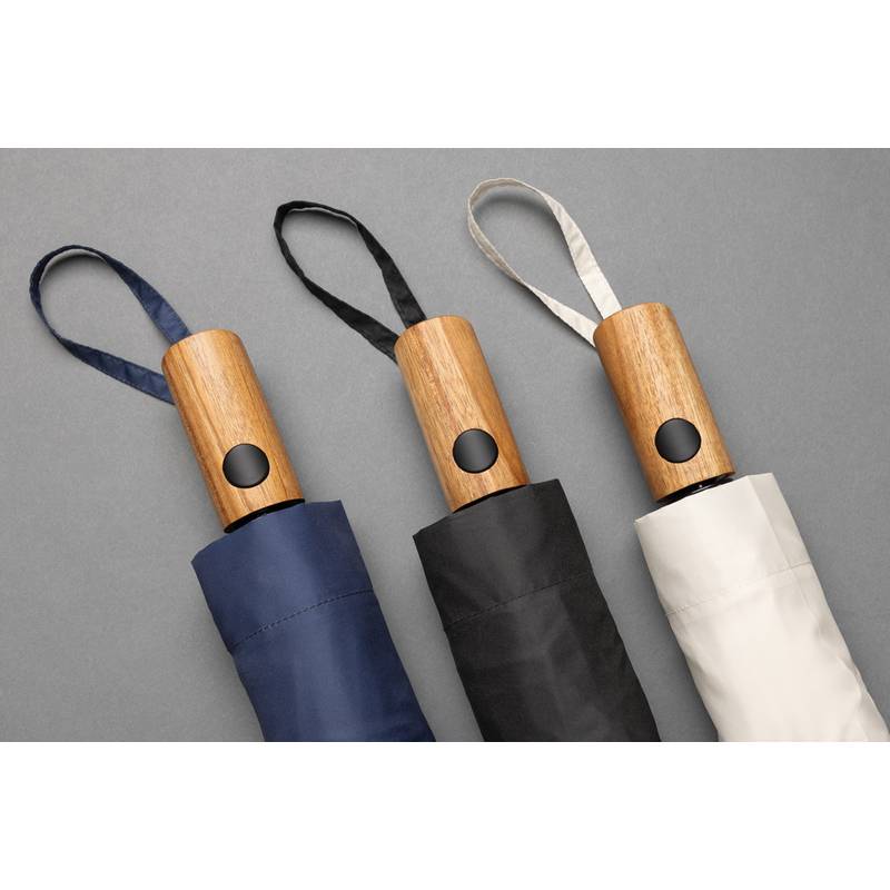 21" auto open dáždnik Kaycey z RPET AWARE a akáciového dreva, čierna 21" auto open dáždnik Kaycey z RPET AWARE a akáciového dreva, čierna