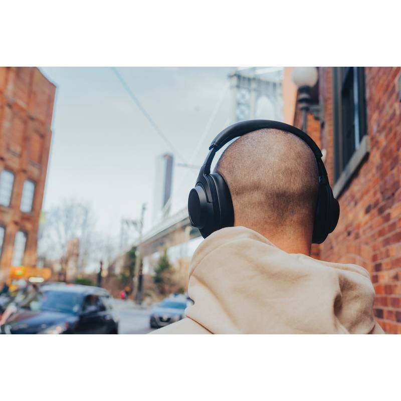 Opravitelná bezdrátová sluchátka Irvine z RCS recykl. plastu, černá Opravitelná bezdrátová sluchátka Irvine z RCS recykl. plastu, černá