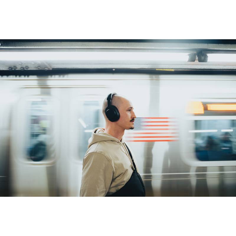 Opravitelná bezdrátová sluchátka Irvine z RCS recykl. plastu, černá Opravitelná bezdrátová sluchátka Irvine z RCS recykl. plastu, černá