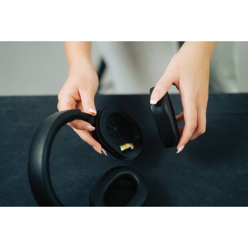 Opravitelná bezdrátová sluchátka Irvine z RCS recykl. plastu, černá Opravitelná bezdrátová sluchátka Irvine z RCS recykl. plastu, černá