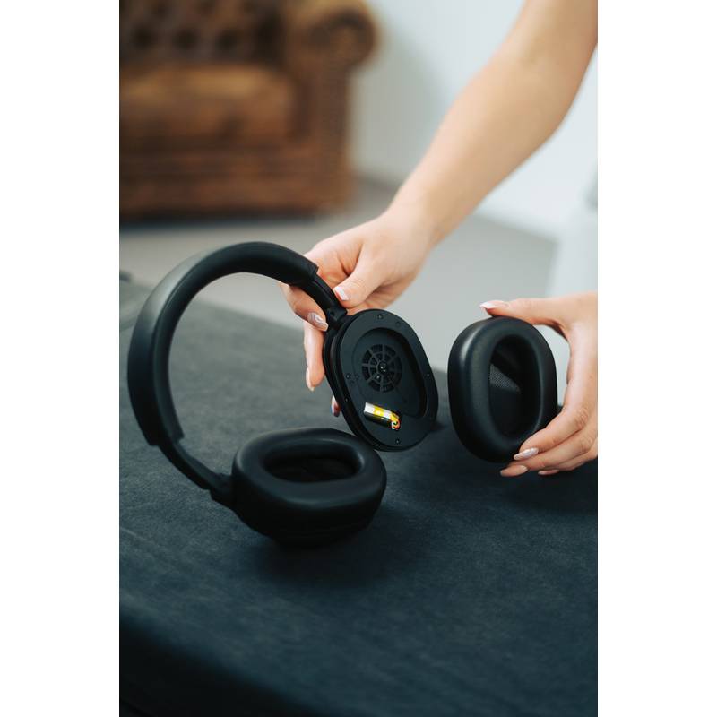 Opravitelná bezdrátová sluchátka Irvine z RCS recykl. plastu, černá Opravitelná bezdrátová sluchátka Irvine z RCS recykl. plastu, černá