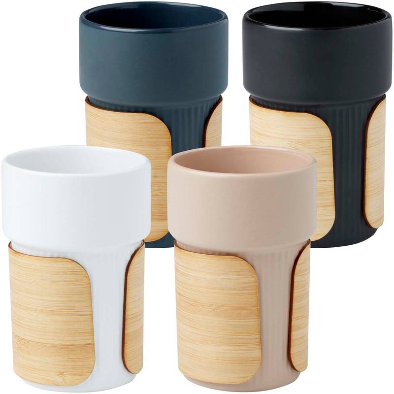 Fika 340ml kelímek s bambusovým potahem, bílá - hnědá Fika 340ml kelímek s bambusovým potahem, bílá - hnědá