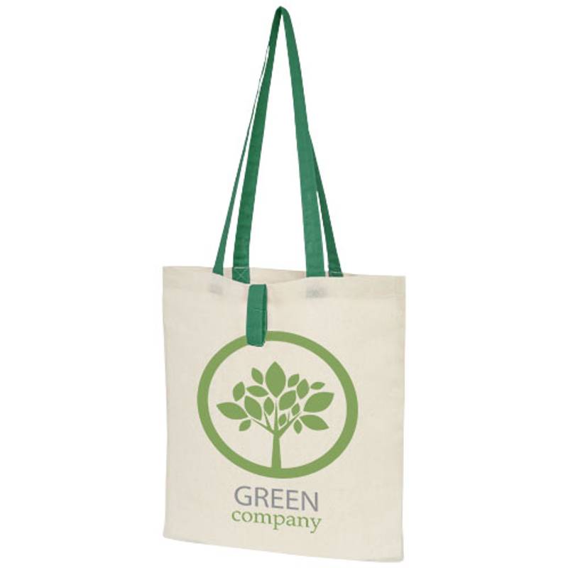 Nákupná skladacia taška z bavlny Nevada 100 g / m², prírodná/ zelená Nákupná skladacia taška z bavlny Nevada 100 g / m², prírodná/ zelená