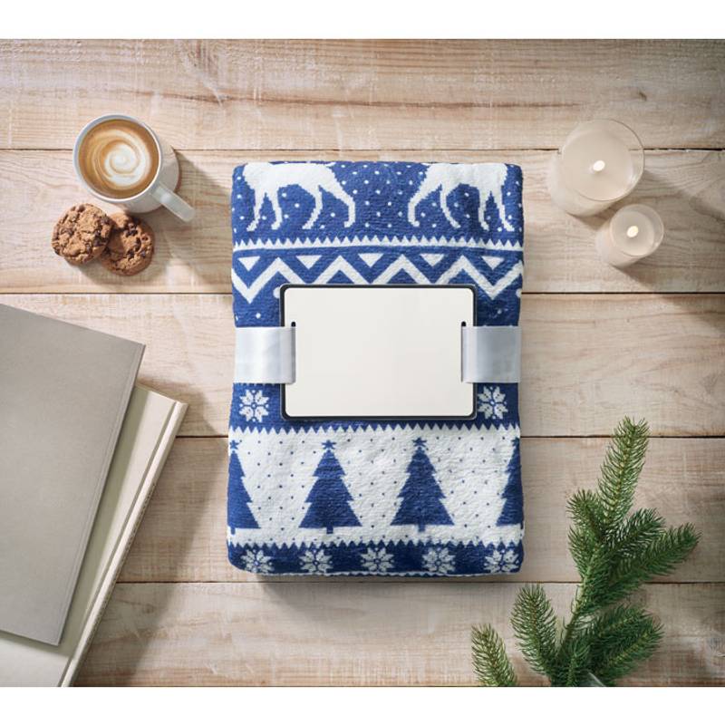 Fleecová deka z RPET 190g, modrá - biela Fleecová deka z RPET 190g, modrá - biela