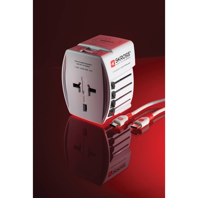 Cestovní adaptér SKROSS World MUV 65W PD s USB C kabelem, bílá Cestovní adaptér SKROSS World MUV 65W PD s USB C kabelem, bílá