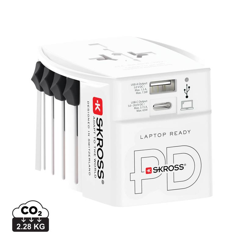 Cestovní adaptér SKROSS World MUV 65W PD s USB C kabelem, bílá Cestovní adaptér SKROSS World MUV 65W PD s USB C kabelem, bílá