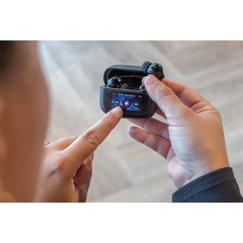 Slúchadlá Airtune RCS z recyklovaného plastu ANC s displejom, čierna Slúchadlá Airtune RCS z recyklovaného plastu ANC s displejom, čierna