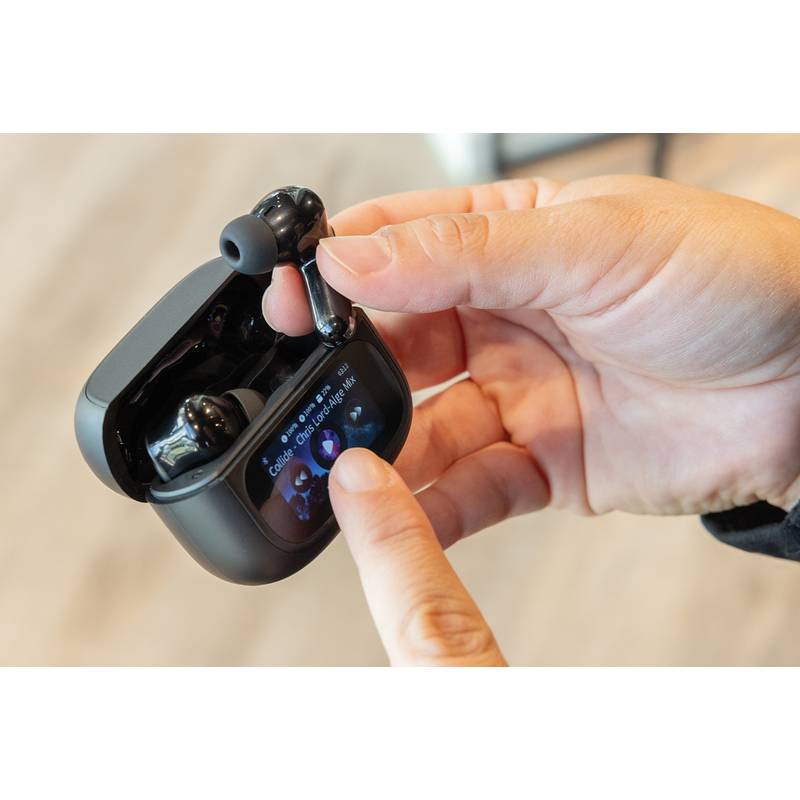 Slúchadlá Airtune RCS z recyklovaného plastu ANC s displejom, čierna Slúchadlá Airtune RCS z recyklovaného plastu ANC s displejom, čierna