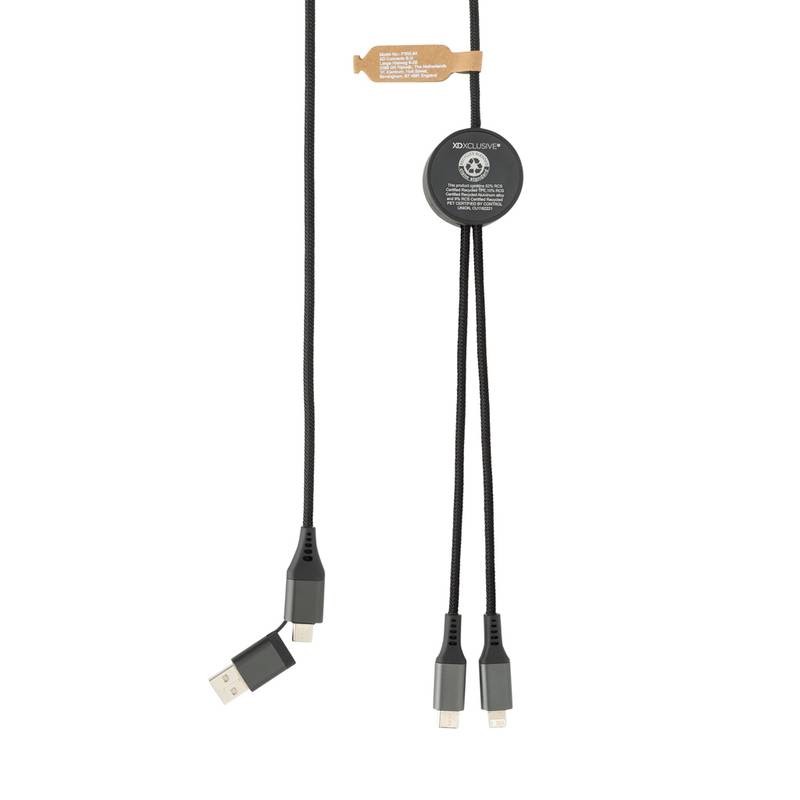 Nabíjecí kabel Terra 4v1 3m z RCS rPET, šedá Nabíjecí kabel Terra 4v1 3m z RCS rPET, šedá