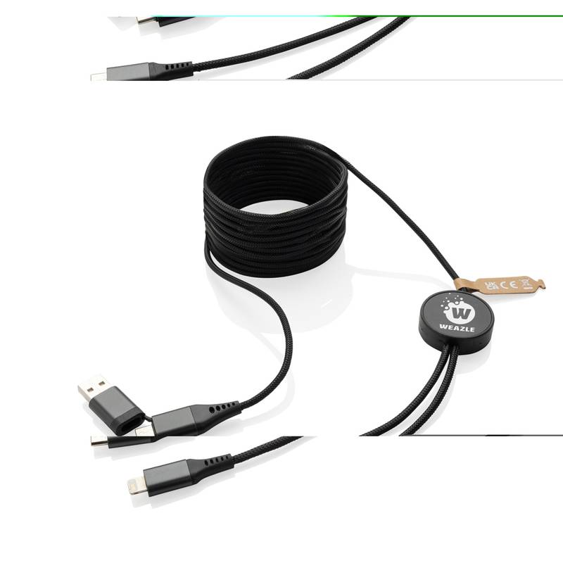 Nabíjecí kabel Terra 4v1 3m z RCS rPET, šedá Nabíjecí kabel Terra 4v1 3m z RCS rPET, šedá