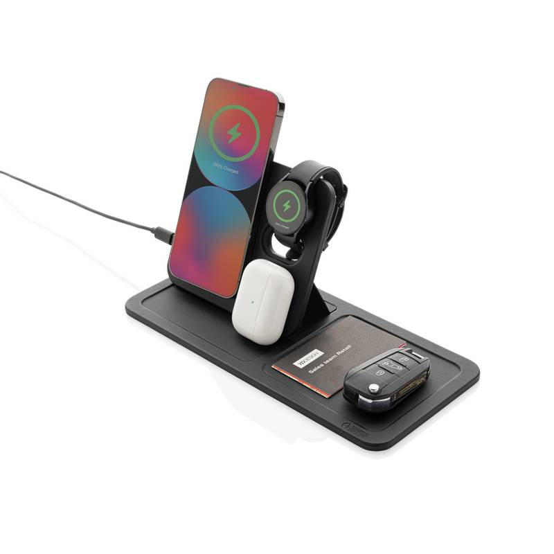 Bezdrôtová stolná nabíjačka Swiss Peak 3v1 z RCS recykl. PU, čierna Bezdrôtová stolná nabíjačka Swiss Peak 3v1 z RCS recykl. PU, čierna