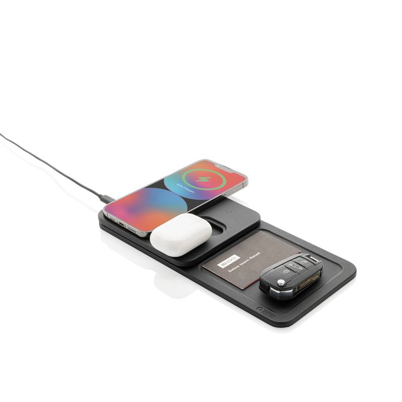 Bezdrôtová stolná nabíjačka Swiss Peak 3v1 z RCS recykl. PU, čierna Bezdrôtová stolná nabíjačka Swiss Peak 3v1 z RCS recykl. PU, čierna