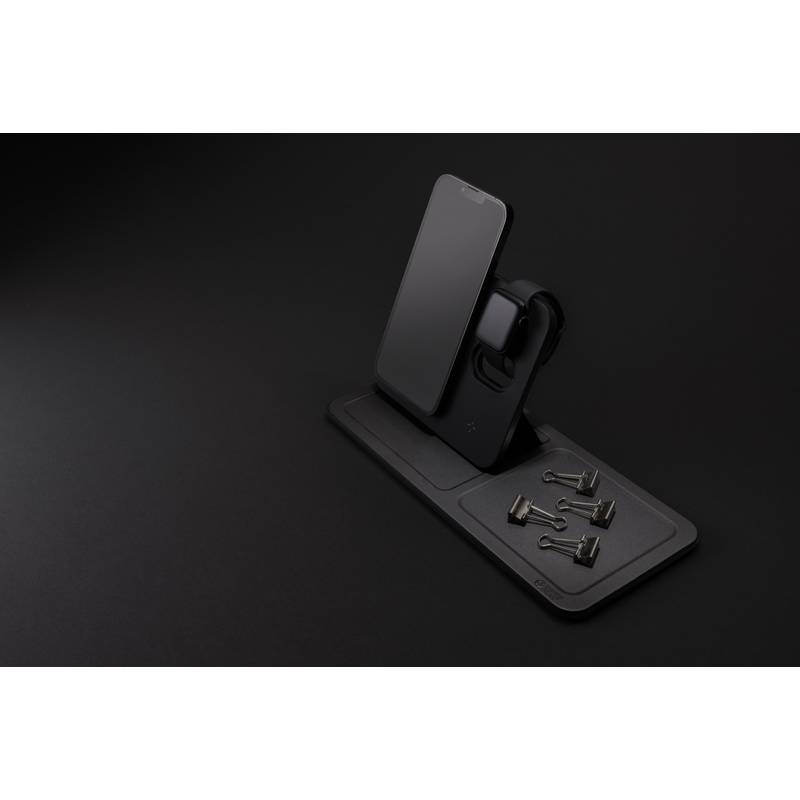 Bezdrôtová stolná nabíjačka Swiss Peak 3v1 z RCS recykl. PU, čierna Bezdrôtová stolná nabíjačka Swiss Peak 3v1 z RCS recykl. PU, čierna