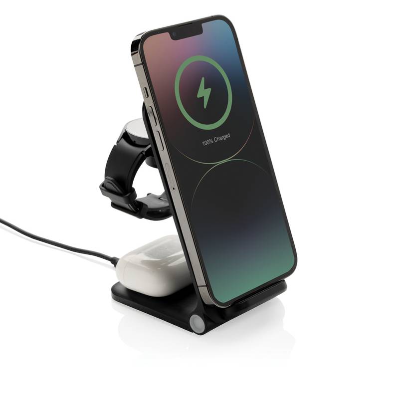 Nabíjačka Powerpal 3 v 1 15 W z RCS recyklovaného plastu, čierna Nabíjačka Powerpal 3 v 1 15 W z RCS recyklovaného plastu, čierna