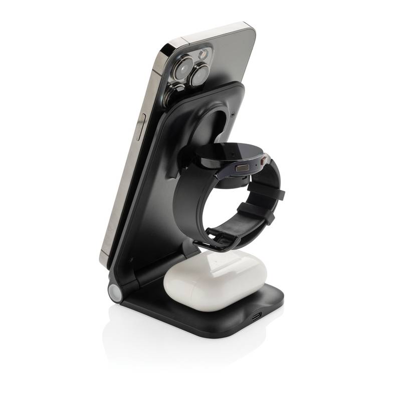 Nabíjačka Powerpal 3 v 1 15 W z RCS recyklovaného plastu, čierna Nabíjačka Powerpal 3 v 1 15 W z RCS recyklovaného plastu, čierna