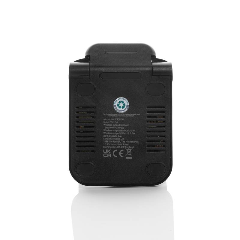 Nabíjačka Powerpal 3 v 1 15 W z RCS recyklovaného plastu, čierna Nabíjačka Powerpal 3 v 1 15 W z RCS recyklovaného plastu, čierna