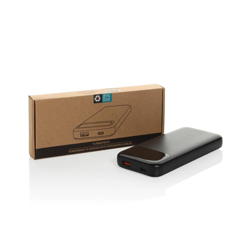 Powerbanka Turbopack 10000mAh s integr. káblami z RCS plastu, čierna Powerbanka Turbopack 10000mAh s integr. káblami z RCS plastu, čierna