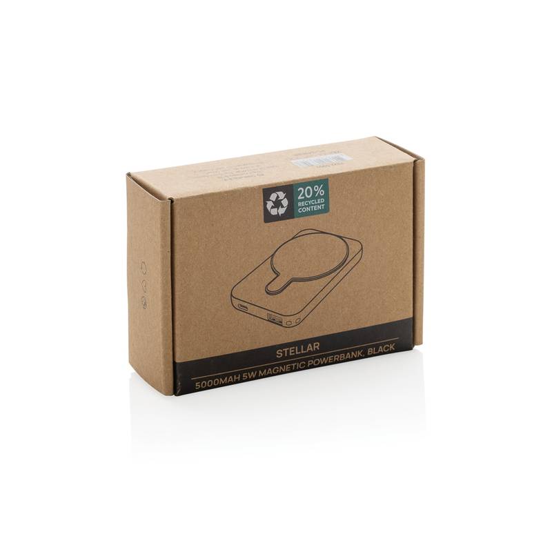 Magnetická powerbanka Stellar 5000mAh 5W z RCS plastu, čierna Magnetická powerbanka Stellar 5000mAh 5W z RCS plastu, čierna