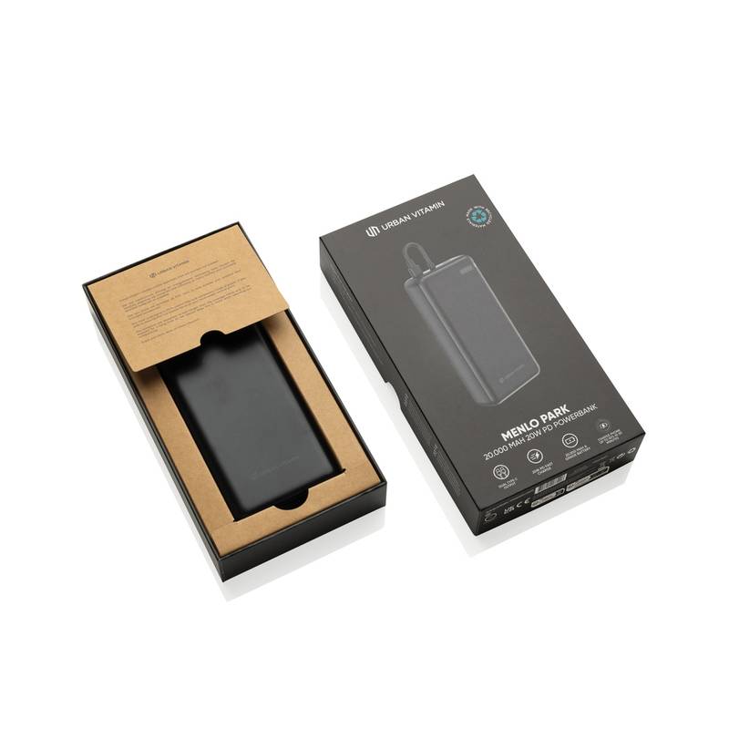 Urban Vitamin Menlo Park RCS recykl. 20.000 20W PD powerbank, čierna Urban Vitamin Menlo Park RCS recykl. 20.000 20W PD powerbank, čierna
