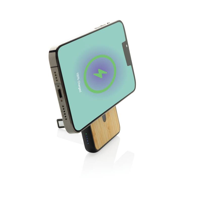 Magnetická powerbanka Zen 5000mAh 5W z RCS plastu a bambusu, čierna Magnetická powerbanka Zen 5000mAh 5W z RCS plastu a bambusu, čierna