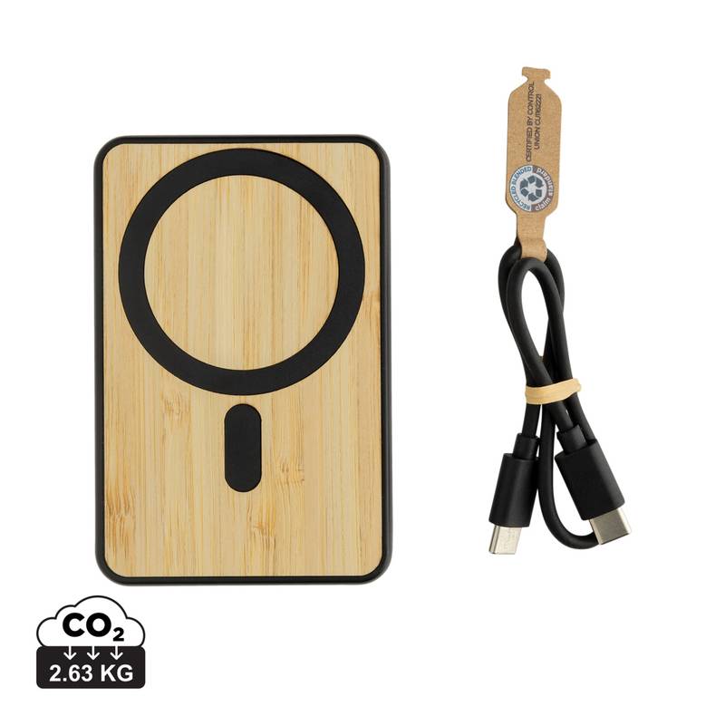 Magnetická powerbanka Zen 5000mAh 5W z RCS plastu a bambusu, čierna Magnetická powerbanka Zen 5000mAh 5W z RCS plastu a bambusu, čierna