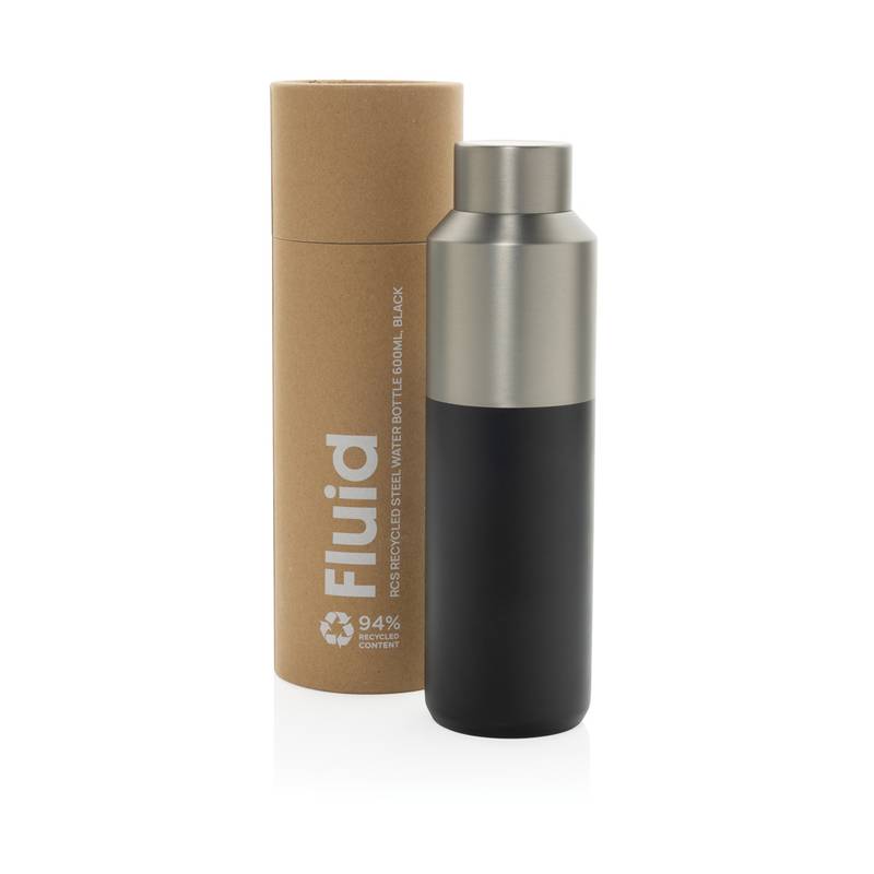 Lahev na vodu Fluid 600ml z RCS recyklované oceli, černá Lahev na vodu Fluid 600ml z RCS recyklované oceli, černá