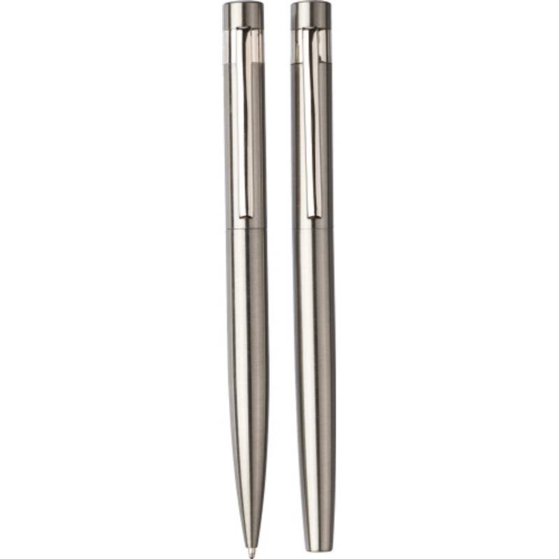 Psací sada Fritz z recyklované nerezové oceli, šedá stříbrná Psací sada Fritz z recyklované nerezové oceli, šedá stříbrná