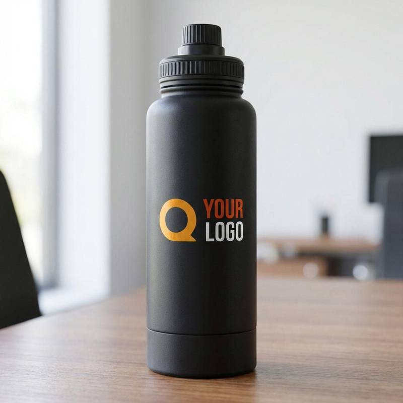 Nerezová dvojplášťová fľaša na pitie 1000 ml Nathaniel, čierna Nerezová dvojplášťová fľaša na pitie 1000 ml Nathaniel, čierna