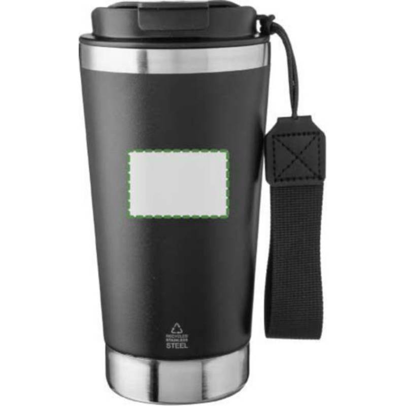 Recyklovaný nerezový dvojplášťový hrnček na pitie 500 ml Kayla, čierna Recyklovaný nerezový dvojplášťový hrnček na pitie 500 ml Kayla, čierna