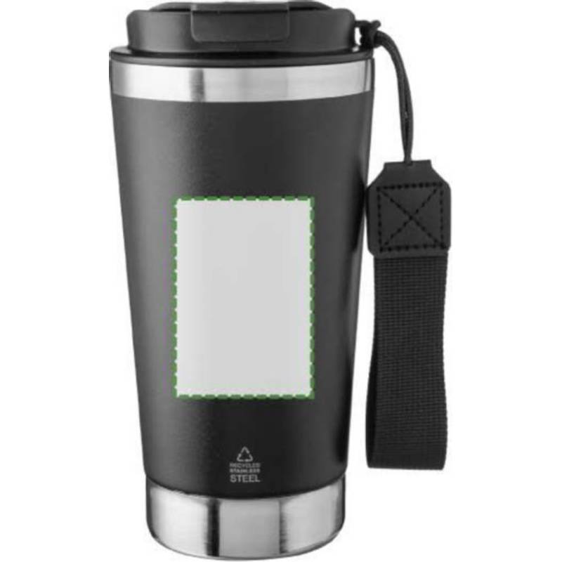 Recyklovaný nerezový dvojplášťový hrnček na pitie 500 ml Kayla, čierna Recyklovaný nerezový dvojplášťový hrnček na pitie 500 ml Kayla, čierna