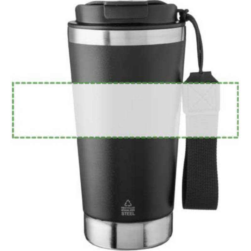 Recyklovaný nerezový dvojplášťový hrnček na pitie 500 ml Kayla, čierna Recyklovaný nerezový dvojplášťový hrnček na pitie 500 ml Kayla, čierna