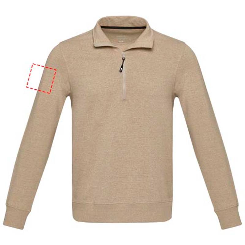 Unisex recyklovaný sveter Aware™ na štvrť zips Tin, hnedá Oatmeal, XS Unisex recyklovaný sveter Aware™ na štvrť zips Tin, hnedá Oatmeal, XS