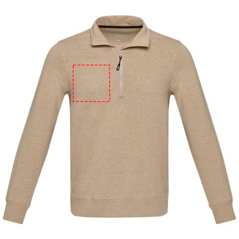 Unisex recyklovaný sveter Aware™ na štvrť zips Tin, hnedá Oatmeal, XS Unisex recyklovaný sveter Aware™ na štvrť zips Tin, hnedá Oatmeal, XS