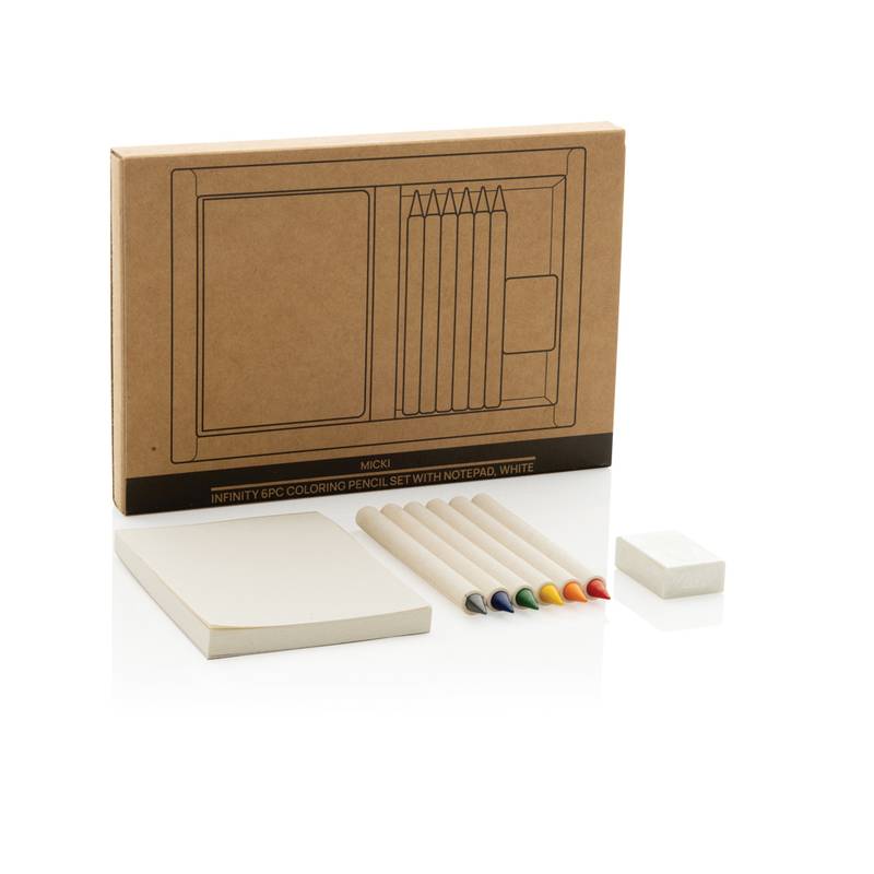 Sada 6ks farebných nekonečných ceruziek so zápisníkom Micki, biela Sada 6ks farebných nekonečných ceruziek so zápisníkom Micki, biela