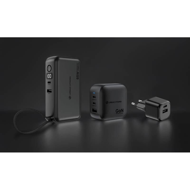 Urban Vitamin Eureka RCS recyklovaná 65W hybridná nabíjačka, čierna Urban Vitamin Eureka RCS recyklovaná 65W hybridná nabíjačka, čierna