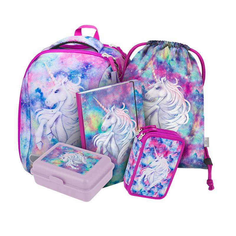 BAAGL SET 5 Shelly Jednorožec: aktovka, penál, sáček, desky, box BAAGL SET 5 Shelly Jednorožec: aktovka, penál, sáček, desky, box