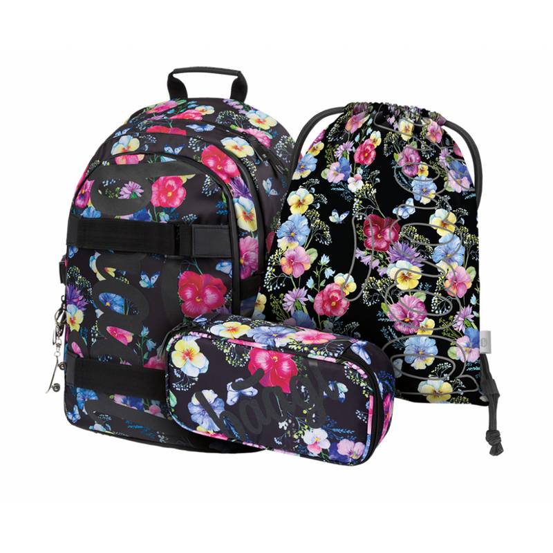 BAAGL SET 3 Skate Flowers: batoh, penál a sáček BAAGL SET 3 Skate Flowers: batoh, penál a sáček