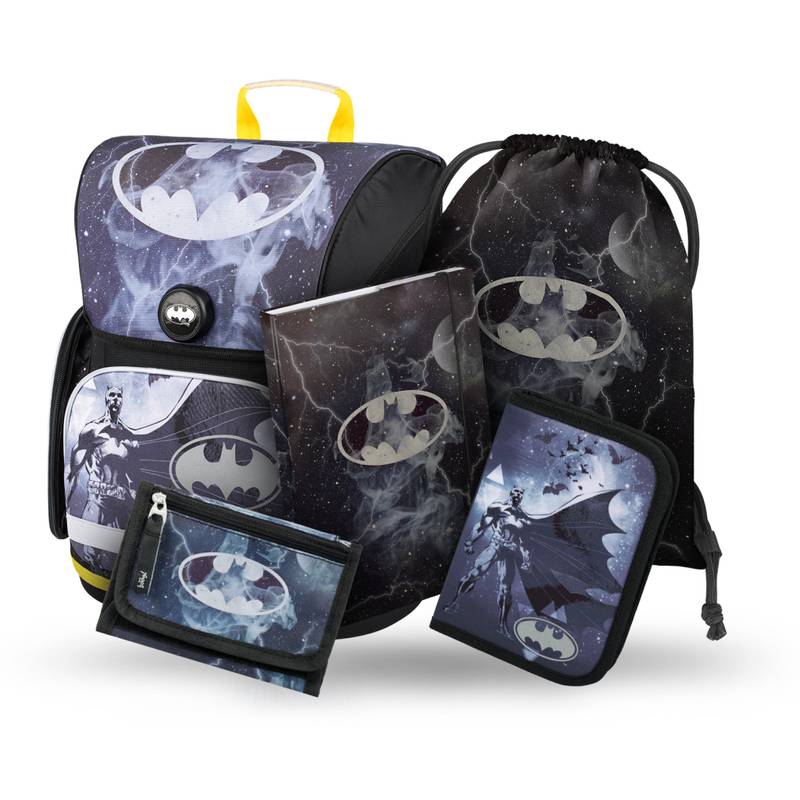 BAAGL SET 5 Ergo Batman: aktovka, penál, sáček, desky, peněženka BAAGL SET 5 Ergo Batman: aktovka, penál, sáček, desky, peněženka