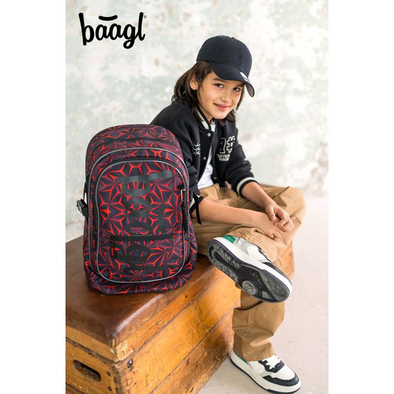 BAAGL SADA 3 Red Polygon: batoh, peračník, vrecko BAAGL SADA 3 Red Polygon: batoh, peračník, vrecko